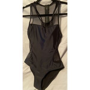 Ladies Top Melon One Piece Black Swimsuit Mesh On Front And‎ Back Size Medium
